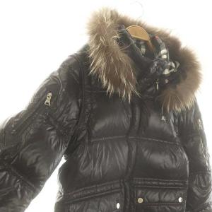 BURBERRY BLACK LABEL 裏地チェック柄 フォックスファー ダウンジャケット S ブラック