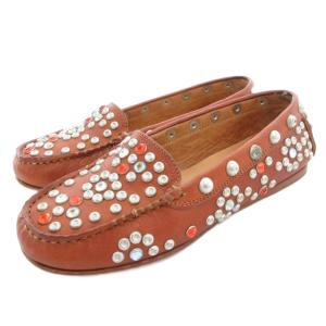 ローファー シューズ スタッズ レザー 36 茶 ブラウン /AE