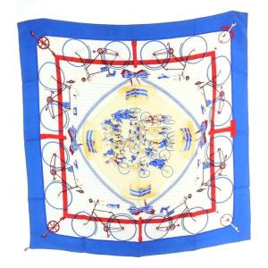 カレ90 自転車 LES BECANES スカーフ シルク 総柄 マルチカラー 青 ブルー /AS OS