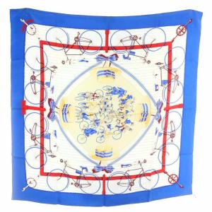 HERMES カレ90 自転車 LES BECANES スカーフ シルク 総柄 マルチカラー 青 ブルー /AS OS