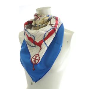 HERMES カレ90 自転車 LES BECANES スカーフ シルク 総柄 マルチカラー 青 ブルー /AS OS