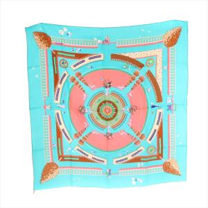 カレ90 魔法の庭 Enchanted Garden スカーフ ポケットチーフ シルク 青 ブルー /AS