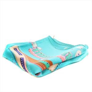 HERMES カレ90 魔法の庭 Enchanted Garden スカーフ ポケットチーフ シルク 青 ブルー /AS