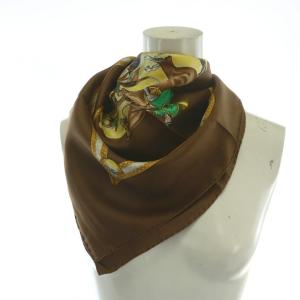 HERMES カレ90 猟犬 LE LAISSER COURRE スカーフ シルク 総柄 マルチカラー 茶色 ブラウン