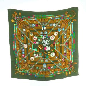 カレ90 お針子さん PETITE MAIN スカーフ シルク 総柄 マルチカラー 緑 グリーン /AS