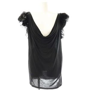 T-SHIRT COUTURE チュール袖 フラワー装飾 ノースリーブ カットソー 10 ブラック /DF