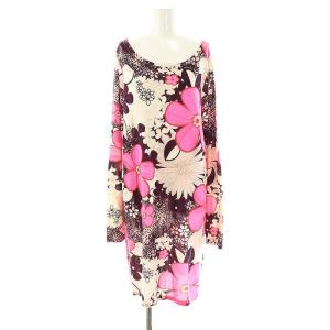 花柄 ニットワンピース ひざ丈 長袖 L マルチカラー /DF OS