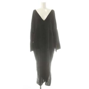 ワンピース 長袖 ロング Vネック リネン 38 黒 /NR OS