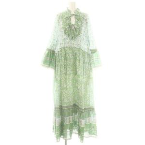 総柄 長袖 ワンピース 花柄 S 緑 白 水色 /MI OS