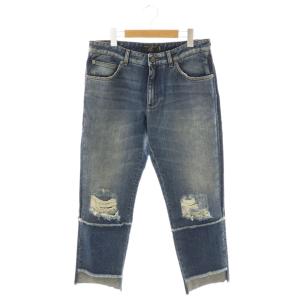 DENIM ダメージ加工 カットオフ ボーイフレンドデニムパンツ ジーンズ 42 インディゴブルー /ES