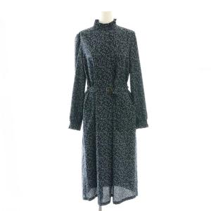 フリルスタンドカラー 総柄 ワンピース 34 ネイビー ラベンダー グリーン /ES OS