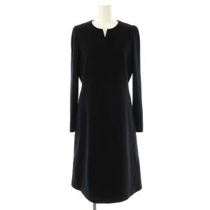袖リブニット切り替えワンピース ミモレ ロング 長袖 40 黒 ブラック /AT OS