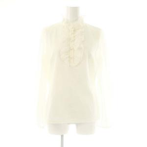 23年製 袖シースルー フリルブラウス 長袖 シアー 40 白 ホワイト /AT OS