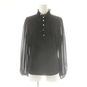 23年製 袖シースルー フリルブラウス 長袖 シアー 40 黒 ブラック /AT OS