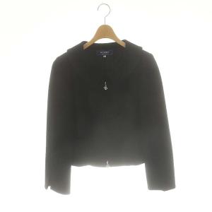 ウール混Wジップジャケット ステンカラー 40 黒 ブラック /AT OS