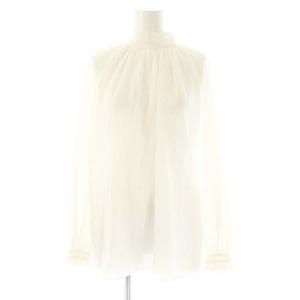 23AW コットンガーゼエンブロイダリー バックボウタイブラウス 長袖 シアー 36 白 ホワイト /AT