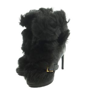 Alexander McQueen フェイクファー ショートブーツ ピンヒール 37 24.0cm 黒 /MI OS