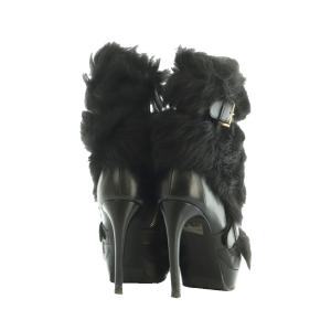 Alexander McQueen フェイクファー ショートブーツ ピンヒール 37 24.0cm 黒 /MI OS