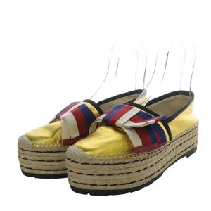 スニーカー スリッポン エスパドリーユ プラットフォーム 厚底 リボンモチーフ レザー 38 ゴールド色