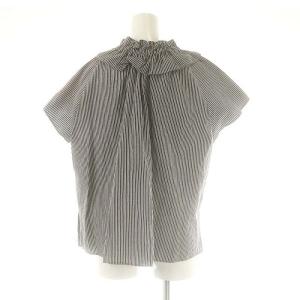 Stola. 25SS 衿元フリルブラウス ストライプ 半袖 38 ブラック /HK OS