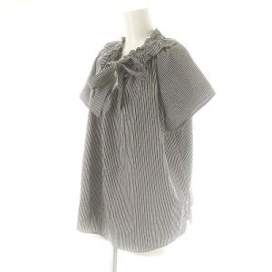 Stola. 25SS 衿元フリルブラウス ストライプ 半袖 38 ブラック /HK OS