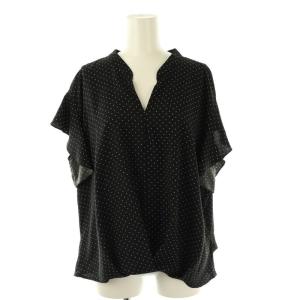 ドット柄 フリルスリーブ ブラウス スキッパー 半袖 40 黒 ブラック /AT OS