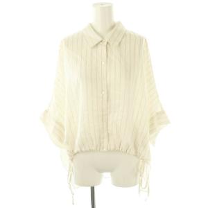 ドルマンスリーブ ブラウス シャツ 七分袖 前開き ストライプ リネン混 38 ベージュ 黒 /NR OS