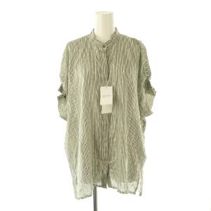 25SS DEVEAUX GOLDラメモノトーンシャツ フレンチスリーブ ストライプ F 白 ホワイト