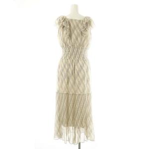 SNIDEL 24SS Sustainableプリントプリーツワンピース マキシ ロング ノースリーブ 1 ベージュ