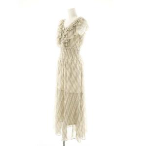 SNIDEL 24SS Sustainableプリントプリーツワンピース マキシ ロング ノースリーブ 1 ベージュ