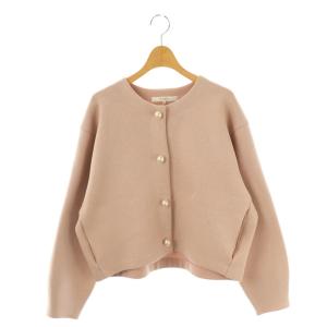 24SS パールボタンラメクロップドニットジャケット ノーカラー 2 ピンク /AT OS SH