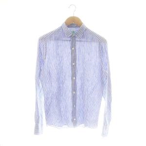 ストライプ柄リネンシャツ 長袖 スタンドカラー 38 青 ブルー 白 ホワイト /AT OS AD