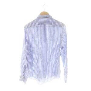 Finamore ストライプ柄リネンシャツ 長袖 スタンドカラー 38 青 ブルー 白 ホワイト /AT OS AD
