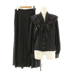 ミックスドットフリルブラウス フレアスカート セットアップ 上下 F 1 黒 ブラック /AT OS