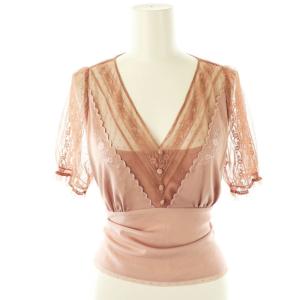レース切り替えブラウス 半袖 シアー F ピンク /AT OS