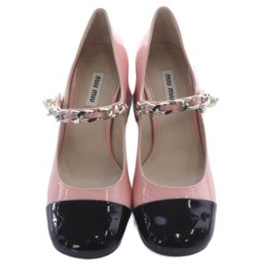 miumiu パテントレザー チェーン メリージェーン パンプス 36 ピンク ブラック