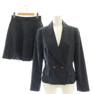 チェック ジャケット スカート セットアップ 2 ネイビー