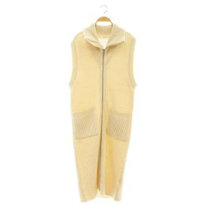 フレンチウール ジップアップロングジレ ベスト ニット S アイボリー ブラック /ES OS