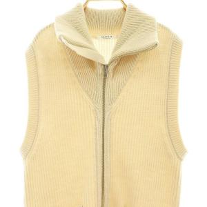 MACPHEE フレンチウール ジップアップロングジレ ベスト ニット S アイボリー ブラック /ES OS