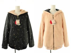 ドット柄 中綿ジャケット リバーシブル ボア M ブラック オレンジ /DF OS