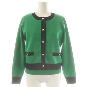 24SS ブローチ付配色アンサンブル セット カーディガン ニット バイカラー 2 緑 グリーン 紺 ネイビー