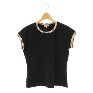 コットンクルーネックカットソー 半袖 チェック L 黒 ブラック ベージュ /AT OS SH