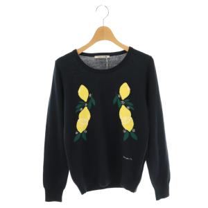 レモンデザインクルーネックニット セーター 長袖 2 紺 ネイビー /AT OS SH