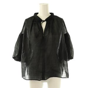 25SS シアーラミー袖バルーンブラウス 五分袖 シースルー 38 黒 ブラック /AT OS SH