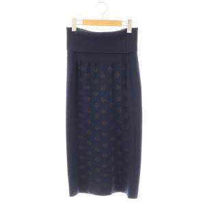 ウールロゴジャガードニットタイトスカート ラメ S ネイビー ブラウン /ES OS