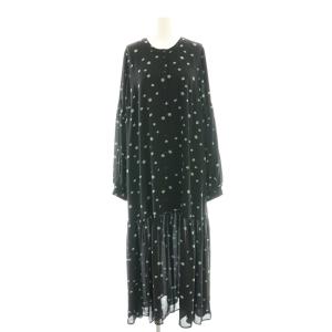 JUST ジャスト別注 フラワープリントドレスワンピース マキシ ロング 長袖 S 黒 ブラック /AT