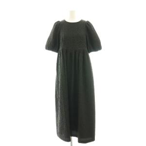 ポコポコ ジャカード 切り替えワンピース マキシ ロング 五分袖 黒 ブラック /AT OS