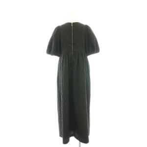 green label relaxing ポコポコ ジャカード 切り替えワンピース マキシ ロング 五分袖 黒 ブラック /AT OS