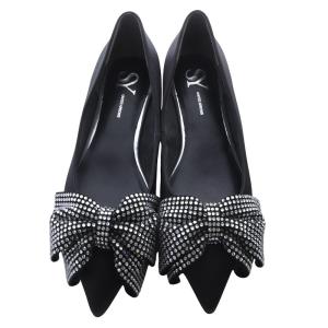UNITED ARROWS シー ラインストーンリボン フラット パンプス ポインテッドトゥ 24cm 黒 ブラック /SR13