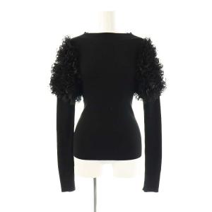ギャザーフリルショルダーリブニット セーター 長袖 F 黒 ブラック /AT OS